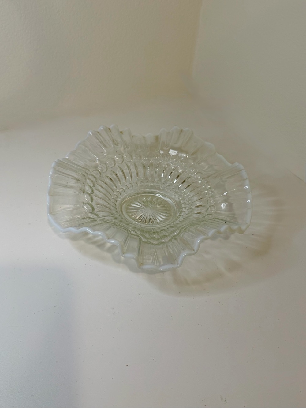 70s Fenton Clear Decorative Glass Bowl - Elegant Ruffled Edge